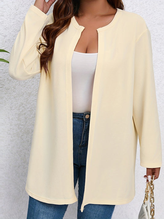 Antmvs Plus Size Casual Coat, Women's Plus Long Sleeve Open Front Outwear Plain Solid Coat