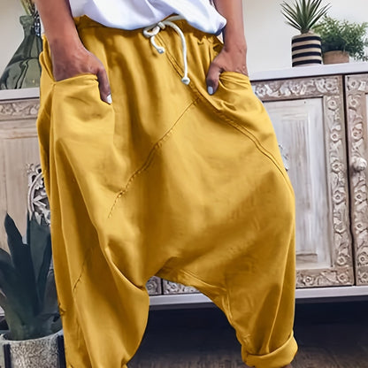 Antmvs Drawstring Solid Harem Pants, Casual Elastic Waist Long Length Pants, Women's Clothing