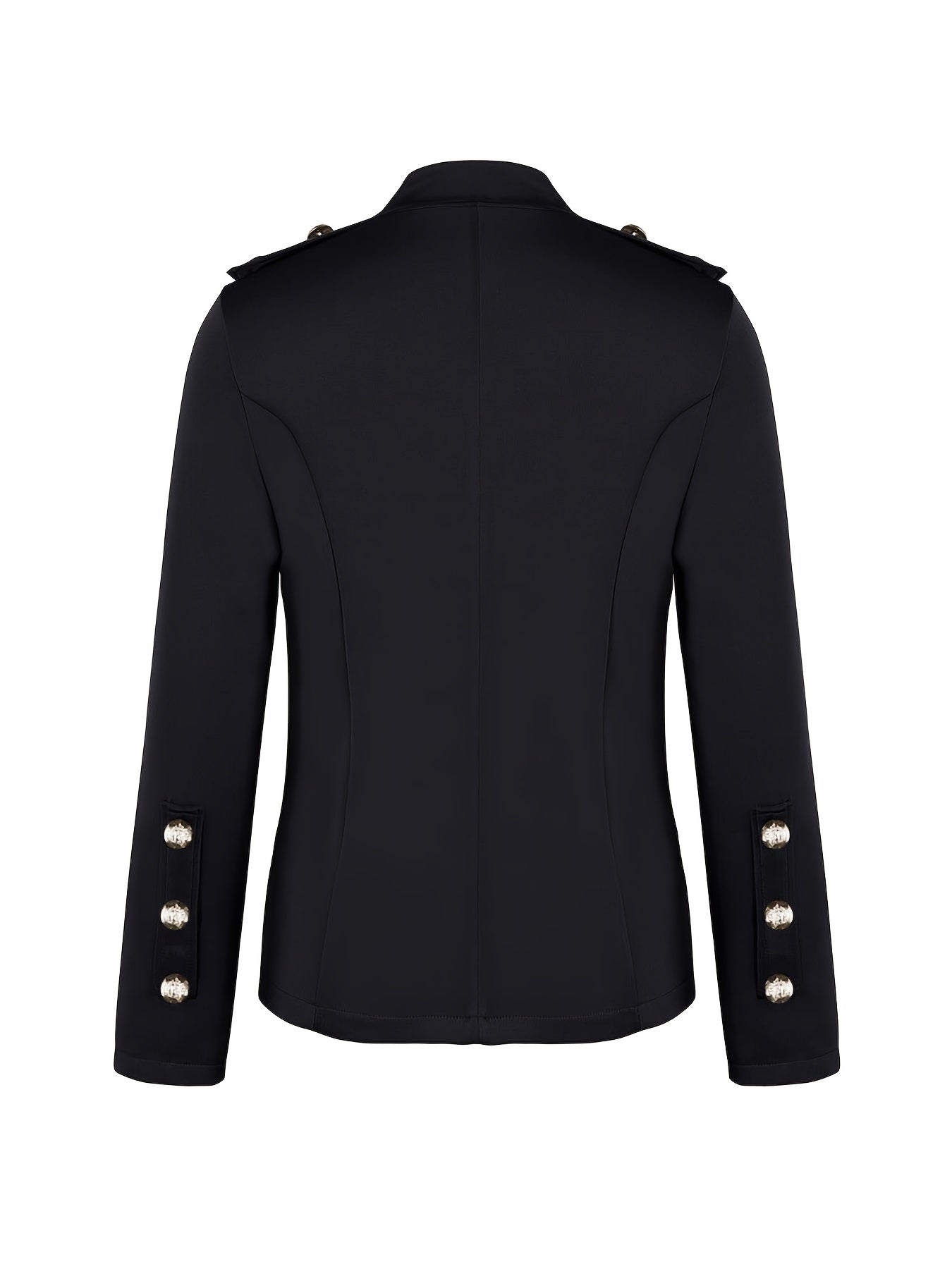 Antmvs Plus Size Elegant Coat, Women's Plus Solid Button Up Long Sleeve Stand Collar Coat