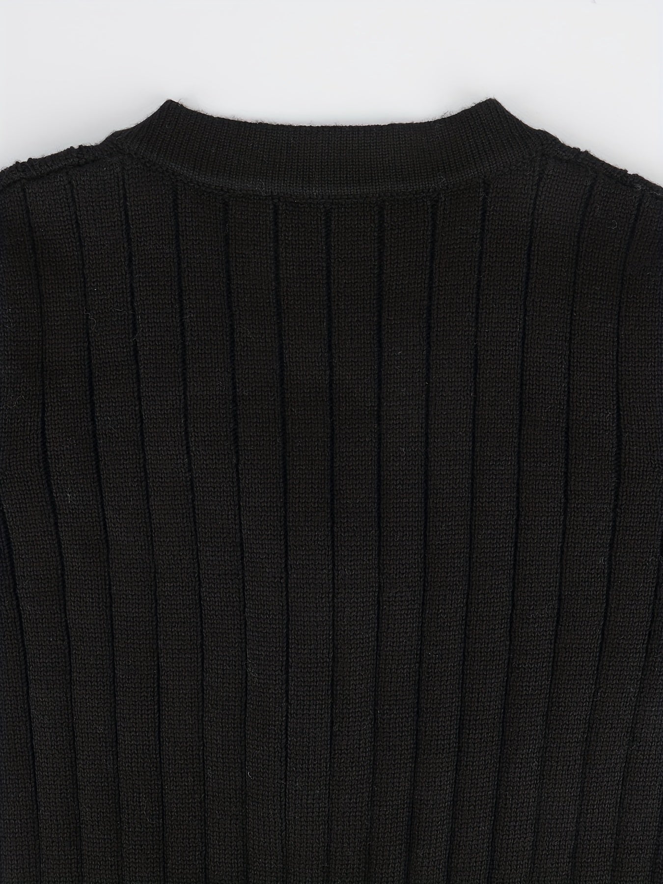 Antmvs Solid Rib Knit Sweater, Casual V Neck Button Front Sweater, Women's Clothing