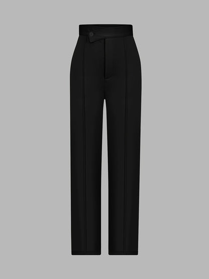 Antmvs Tailored Solid Pants, Solid High Waist Wide Leg Work Office Pants, Women's Clothing