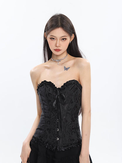 Antmvs Rosie Floral Embroidery Boned Corset Top