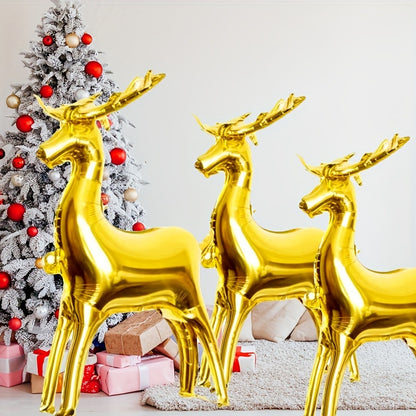 2-Pack 32-Inch Large Golden Reindeer Balloons, Self-Sealing Aluminum Film Christmas Party Decor for New Year's & Winter Celebrations, Suitable for Ages 14+