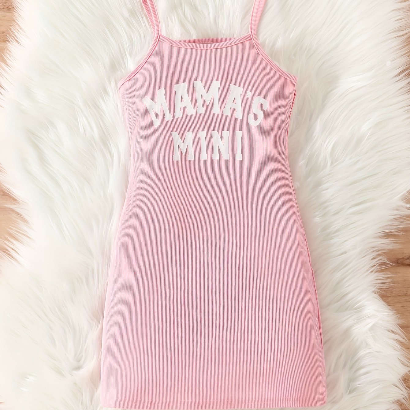 Chic 'Mama's Mini' Slogan Bodycon Cami Dress - Girls' Stretchy Ribbed Summer Wear