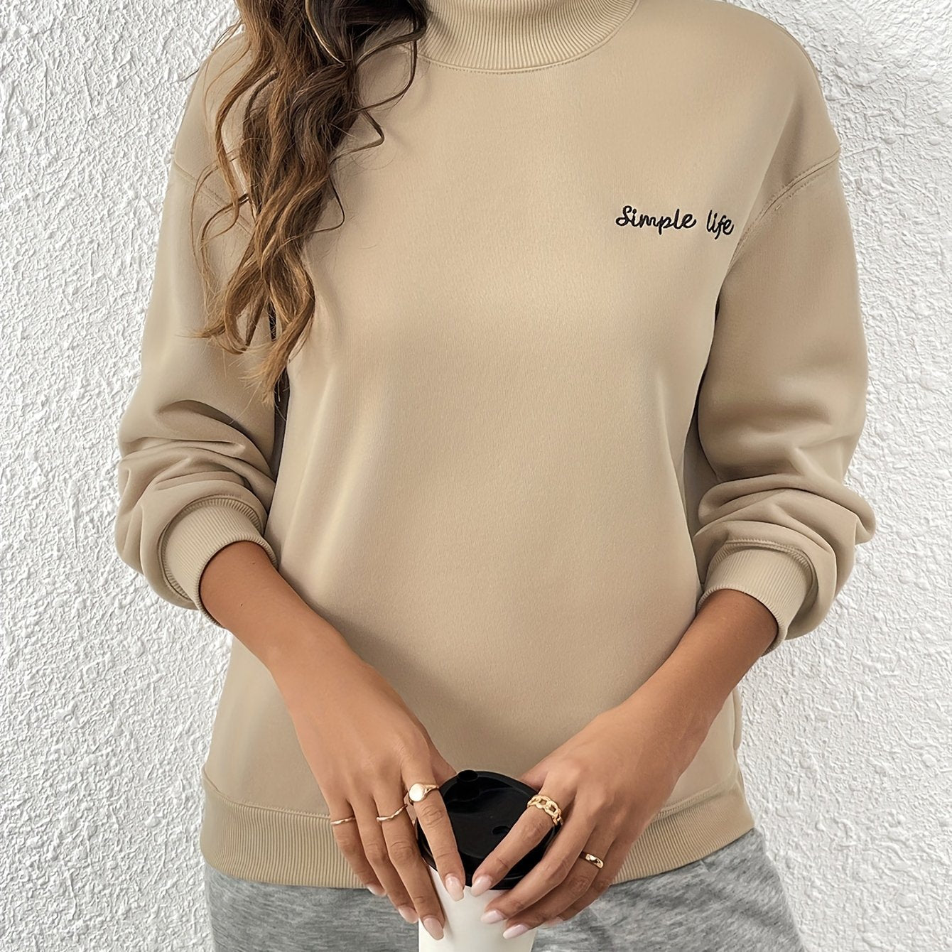 Antmvs Letter Print Drop Shoulder Pullover Sweatshirt, Casual Long Sleeve Crew Neck Sweatshirt For Fall & Winter, Women's Clothing