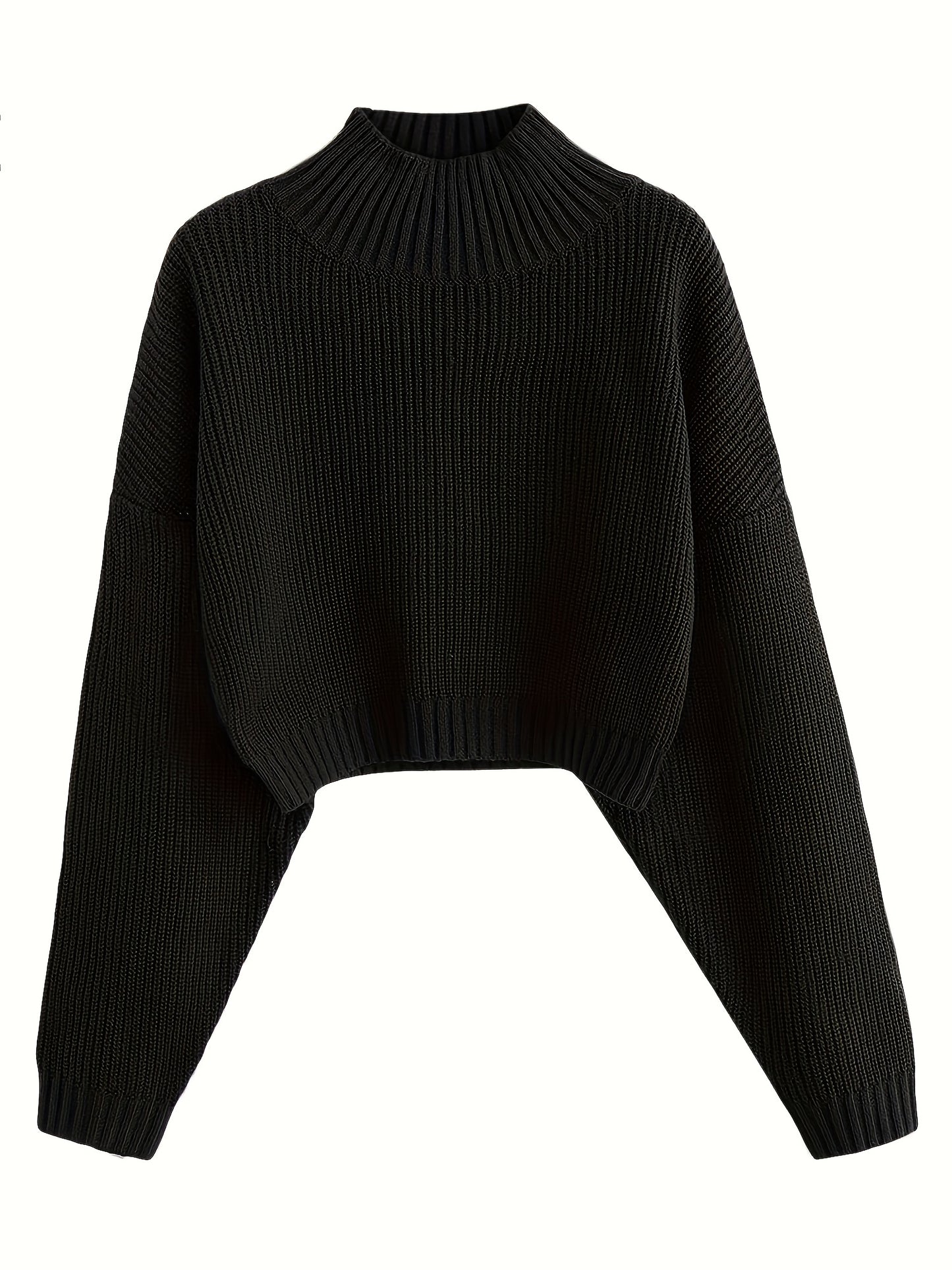 Antmvs Long Sleeve Drop Shoulder Sweater, Loose Solid Casual Sweater, Women's Clothing