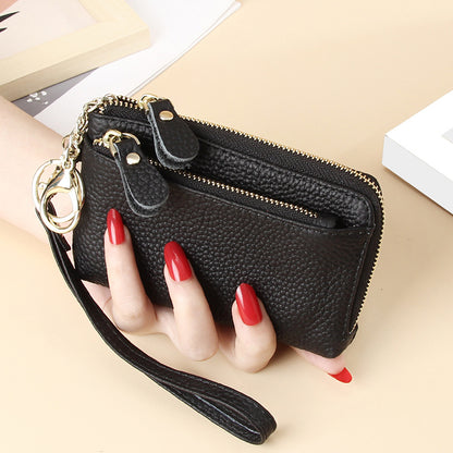 Women's Minimalist Zipper Clutch Wallet, Zipper Mini Coin Purse, Credit Card Holder With Wristband