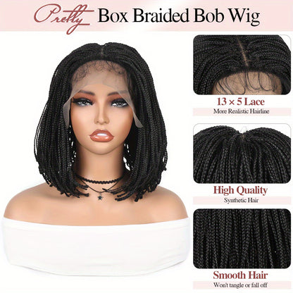 10Inch Chic Box Braid Bob Wig - Ultra-Realistic 13x5 Lace Front - Premium Synthetic Hair for Effortless Style - Perfect Daily & Party Wear for Women