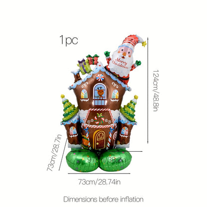 1 Piece Festive 3D Standing Christmas House Balloon Decoration - No Electricity Required, Durable Aluminum Material, Easy to Assemble, Perfect for Indoor and Outdoor Holiday Decor, Suitable for Ages 14 and Up, Adds a Touch of Magic to Your Christmas Celeb