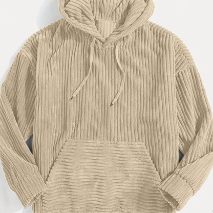 Antmvs Vintage Corduroy Hoodies For Men, Men's Casual Pullover Hooded Sweatshirt With Kangaroo Pocket Streetwear For Winter Fall, As Gifts