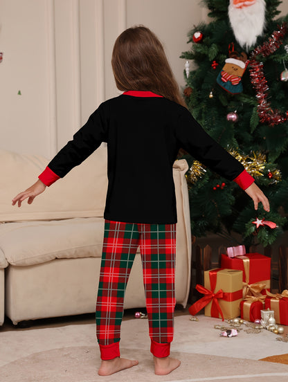 Youngsters' Cozy Christmas Pajama Set - Flame-Resistant, Long Sleeve & Plaid Pants with Festive Print for Boys and Girls, Perfect for Fall/Winter