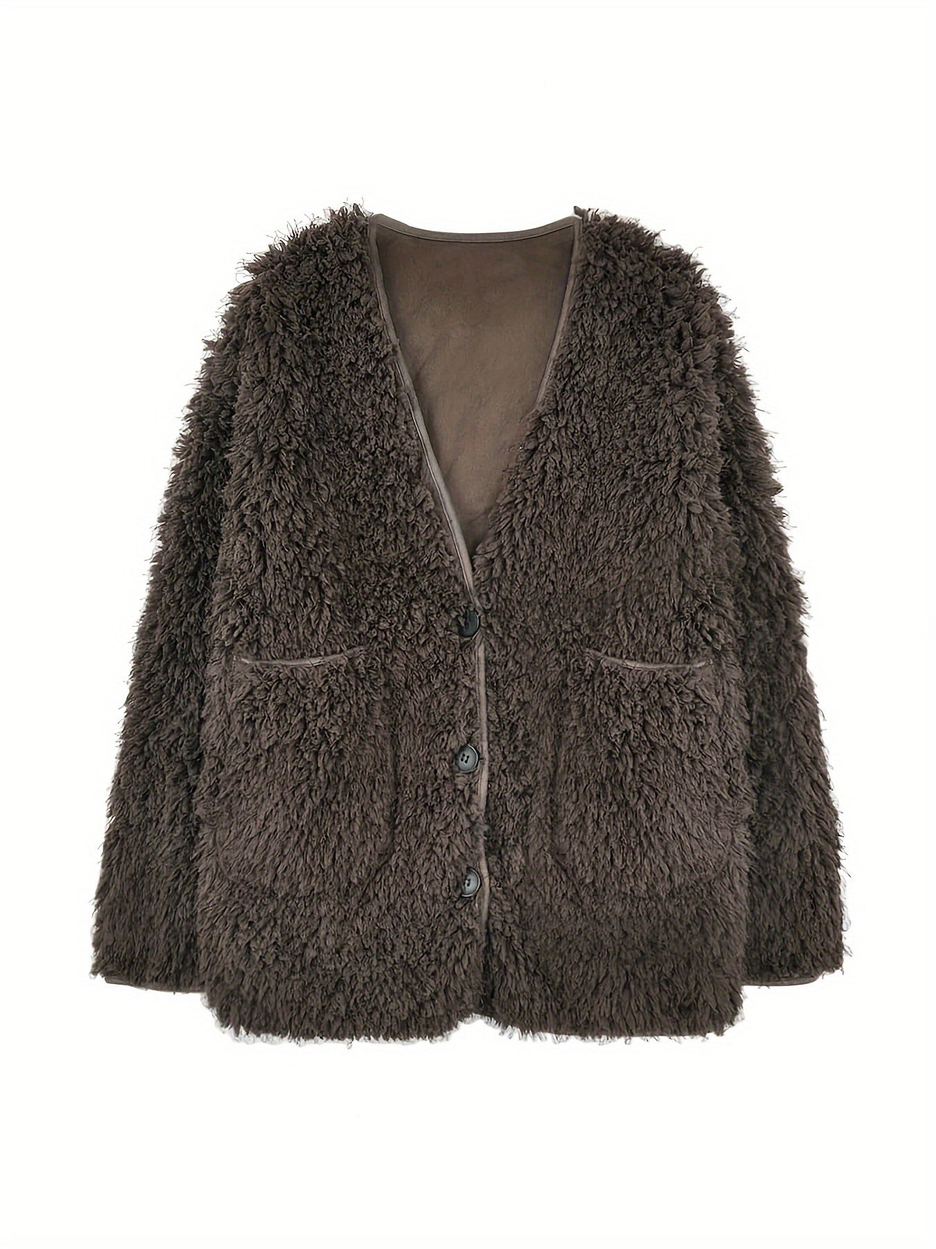 Antmvs Faux Fur Open Front Coat, Casual Long Sleeve Winter Warm Outerwear, Women's Clothing