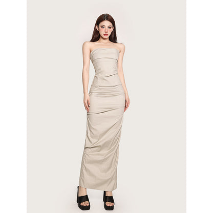 Antmvs Sarah Solid Color Sleeveless Wrap Top + Long Wrap Skirt Matching Set