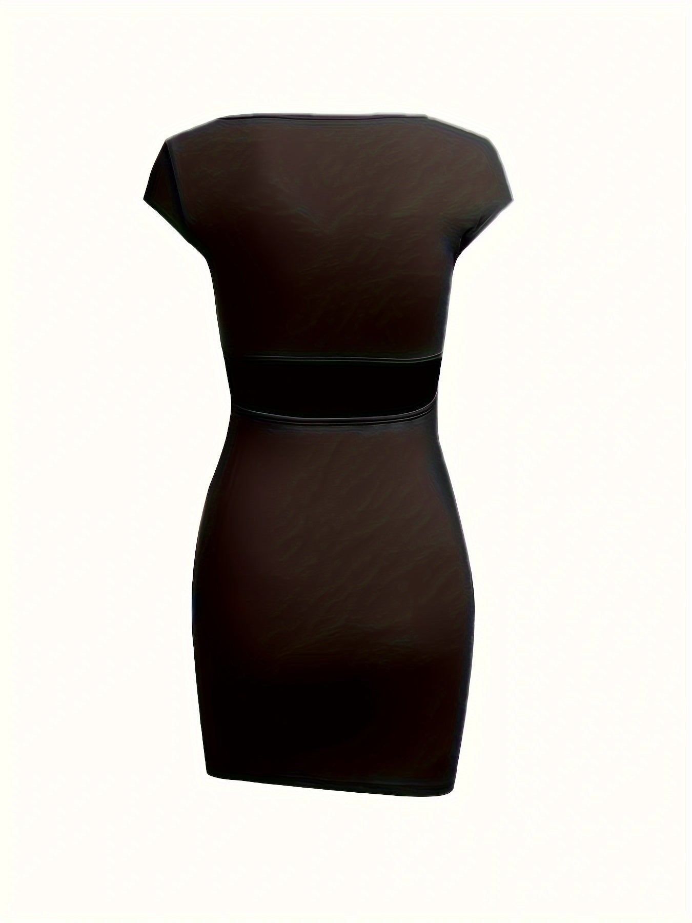 Antmvs Bodycon Cap Sleeve Dress, Solid Color Scoop Neck Mini Dress, Women's Clothing
