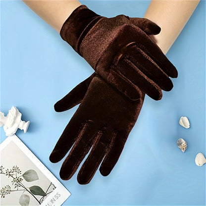 Women's Solid Color Velvet Gloves, Soft And Stretchy Warm Gloves, Elegant Design, Coldproof Split Finger Gloves For Outdoor Activities