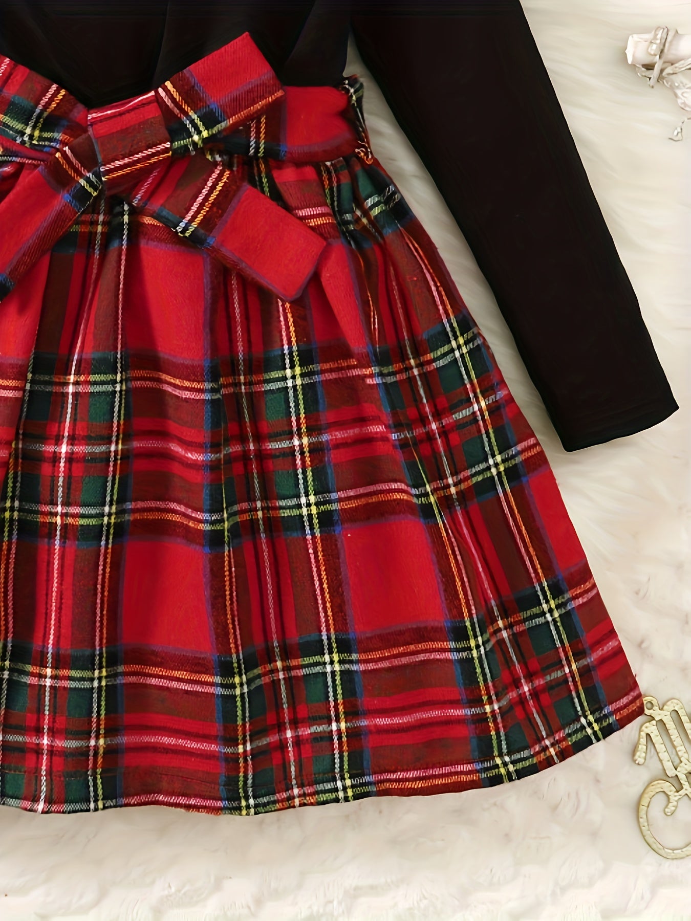 2-Piece Christmas Dress Set for Girls - Splicing Plaid Dress with Bow Belt and Plaid Beret Hat - Perfect for Fall Party, Holiday Outfit, and Winter Fashion for Kids