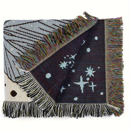 1pc Vibrant Bohemian Butterfly Woven Double Sided Blanket - Multipurpose, Abstract Geometry, Tassel Decorated, Soft, Cozy, Lightweight, and Compact - Perfect for Room Decoration, Outdoor Hiking, Backpacking, Beach Travel, Picnic, and Ramadan Celebration