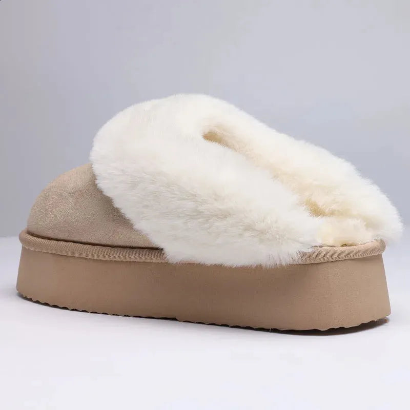 Comwarm Fluffy Fuzzy Women Slippers Plush Warm Bedroom Slides Memory Foam Comfort Women Slides Thick Bottom Home Cotton Shoes 240830