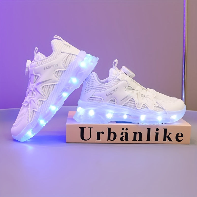 Rapid-Charging Luminous Sole Sneakers - Innovative Rotating Button, Fashionable Retro Style, Ultra-Comfortable & Ventilated for Trendy Boys