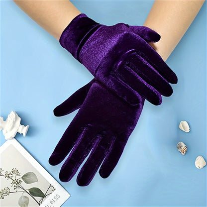 Women's Solid Color Velvet Gloves, Soft And Stretchy Warm Gloves, Elegant Design, Coldproof Split Finger Gloves For Outdoor Activities