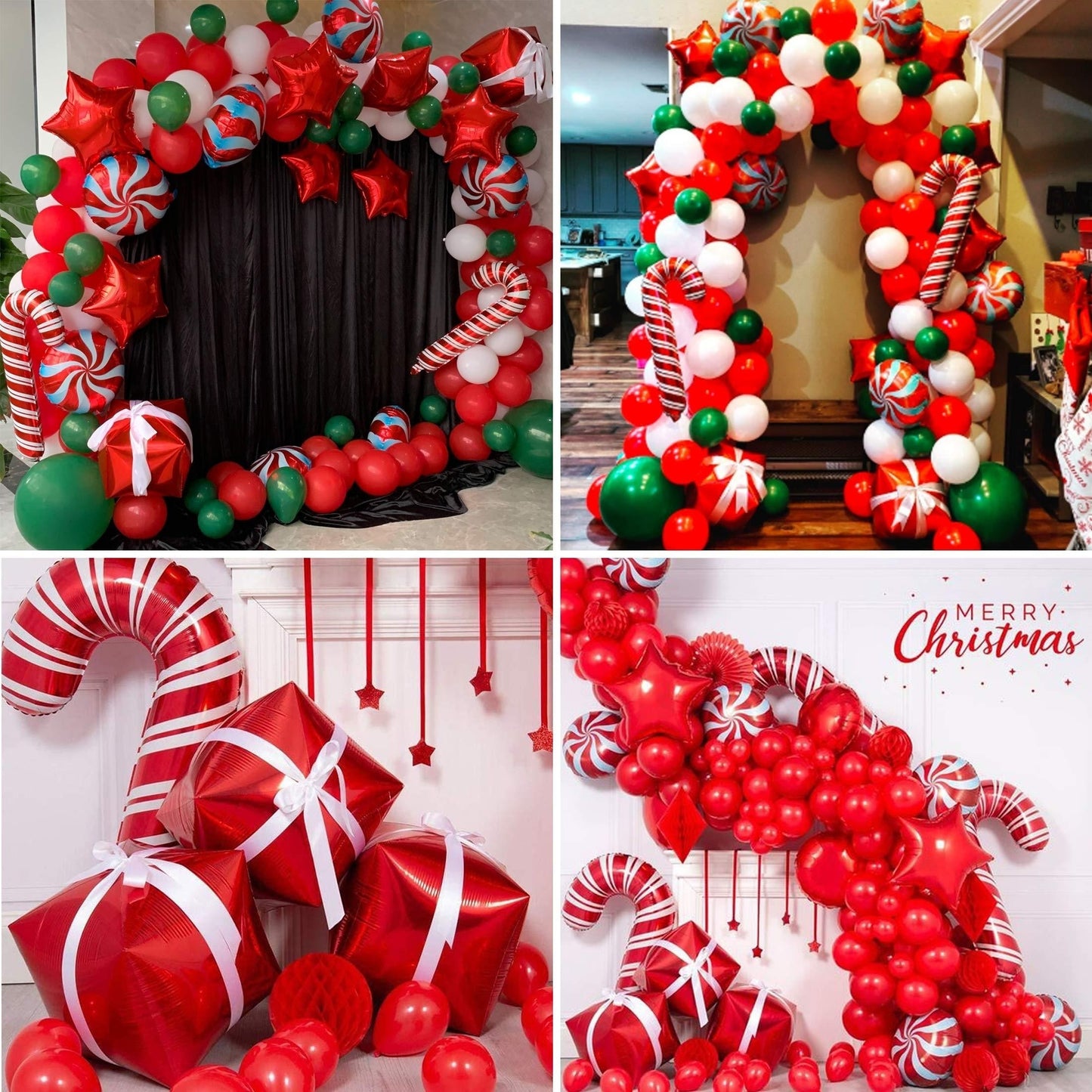 108pcs Christmas Balloon Garland Arch Kit - Red, White & Green with Candy Cane Accents for Holiday Decorations, Anniversaries, New Year's Parties, Birthdays & Graduations