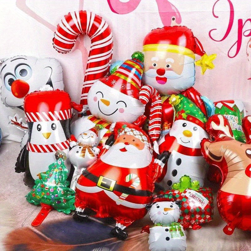 10pcs Mini Christmas Balloons with Assorted Designs - Perfect for Holiday Parties, New Year's Celebrations & More - Includes Support Rods, Best for Christmas