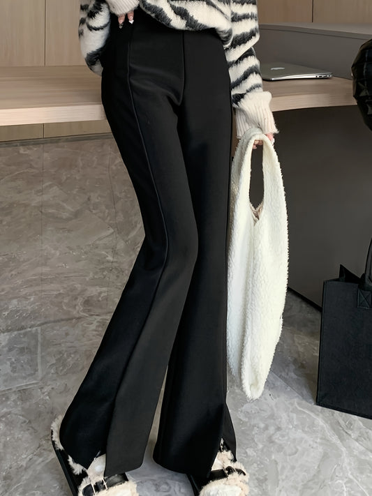 Antmvs Solid Split Flare Sleeve Pants, Casual High Waist Slim Pants For Fall & Winter, Women's Clothing