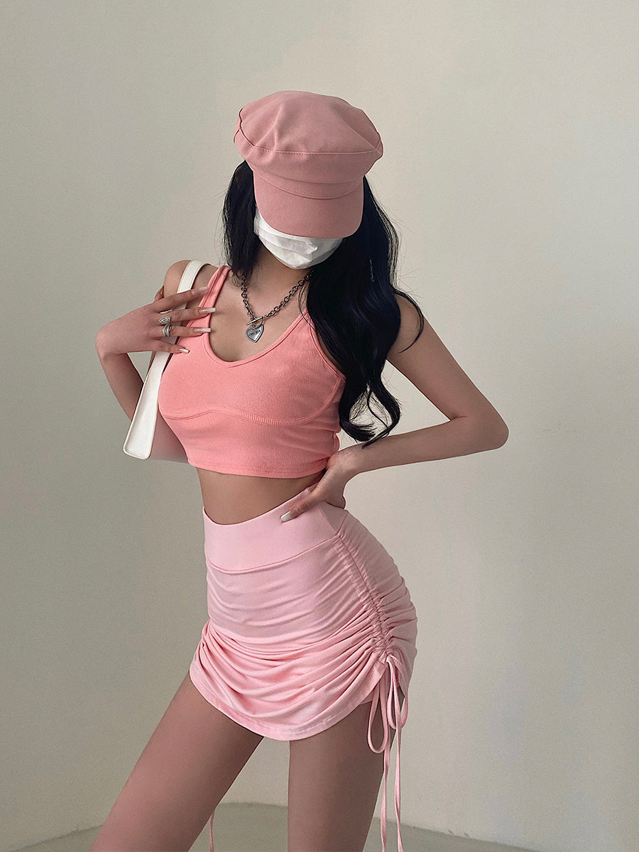 Antmvs Lizzy Solid Color Ribbed Sleeveless Camisole Cropped Top