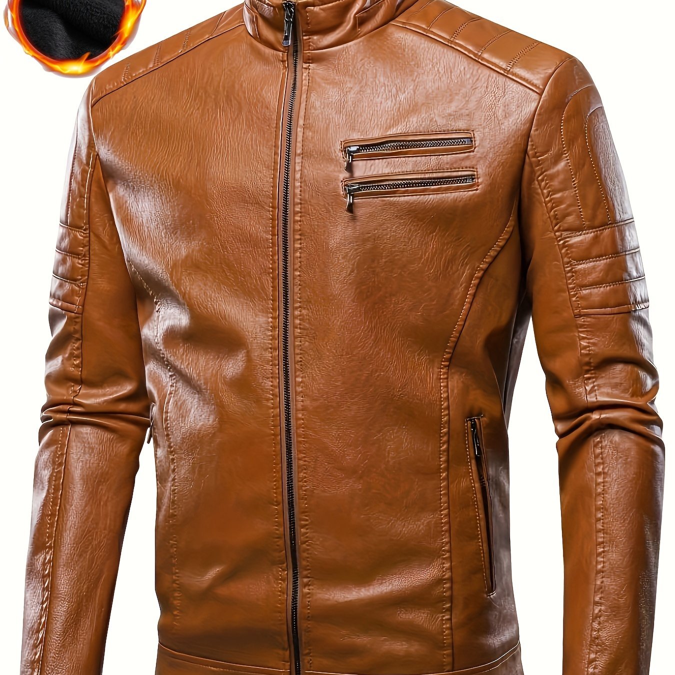 Plus Size Men's Faux Leather Casual Jacket - Quilted Shoulders, Zippered Pockets, Soft Lining, Adjustable Waist, Versatile Design for Everyday Wear - Perfect for Casual Occasions and Outdoor Activities