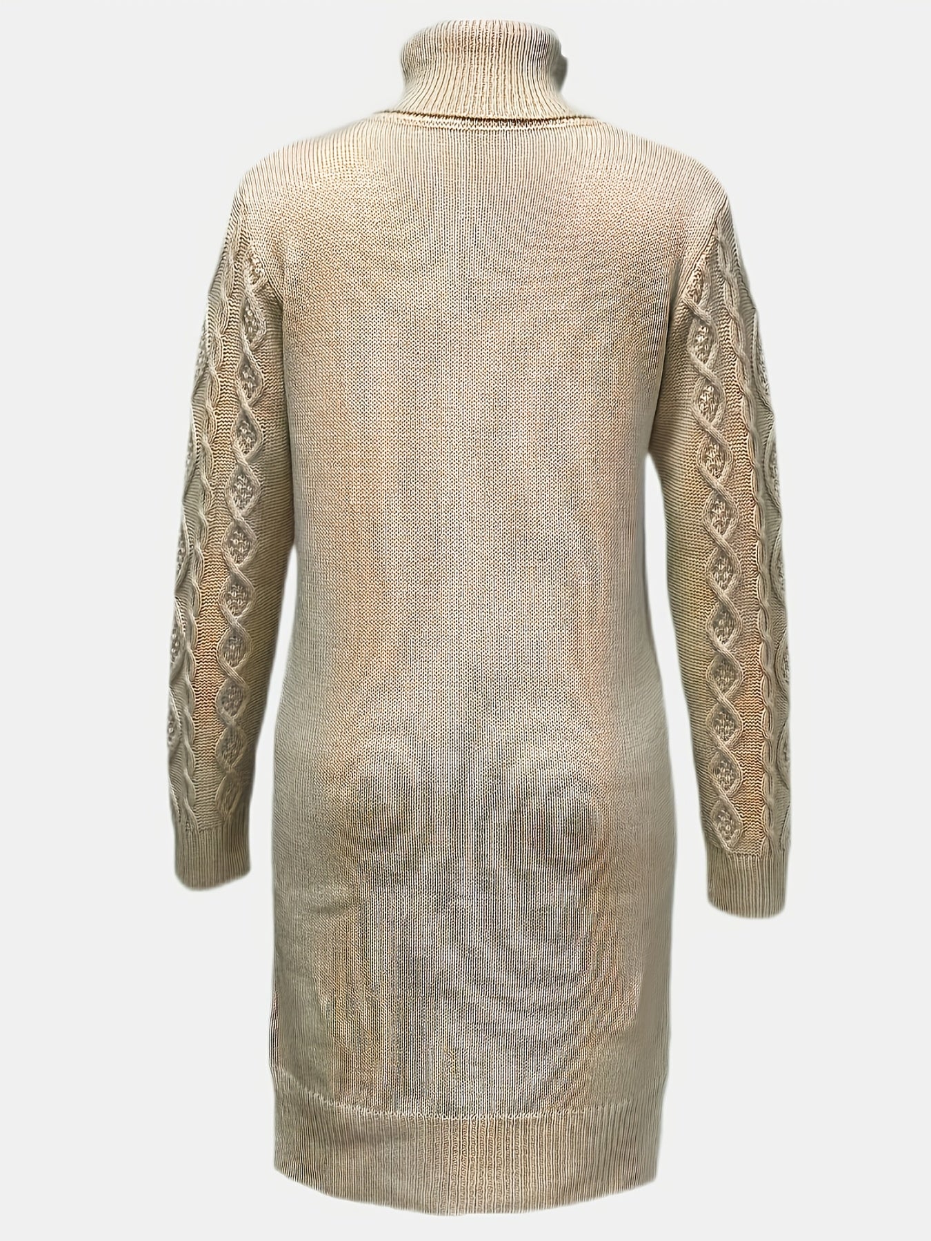 Antmvs Solid Turtleneck Split Knitted Dress, Elegant Long Sleeve Dress For Fall & Winter, Women's Clothing