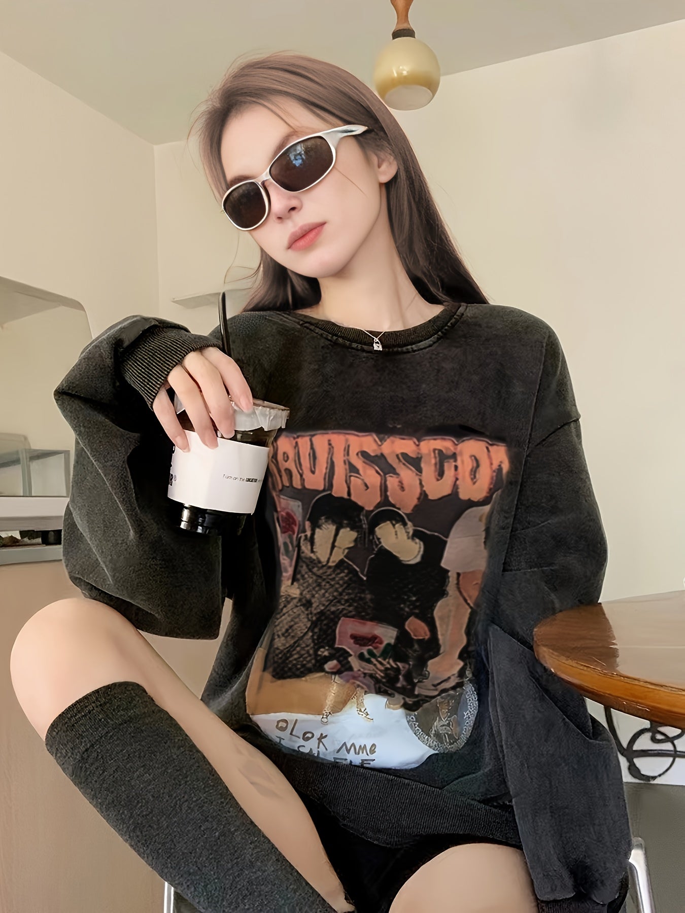 Antmvs Letter Print Sweatshirt, Long Sleeve Crew Neck Sweatshirt Tops For Fall, Women's Clothing