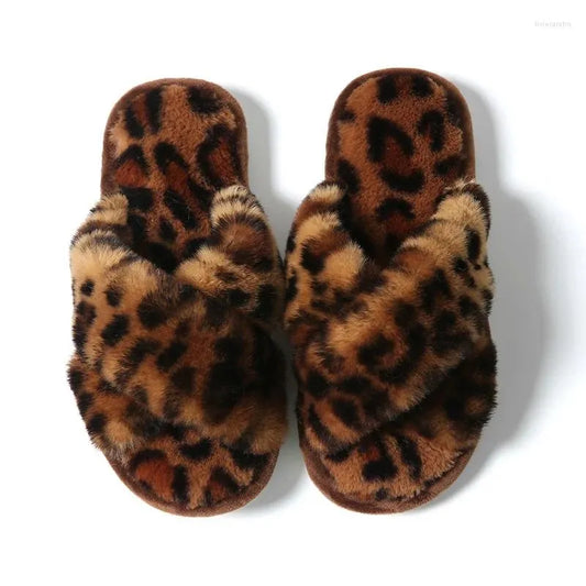 Slippers Women Men Winter Plush Cross Band Cotton Slipper Open Toe Fuzzy Warm Woman House Indoor Shoes