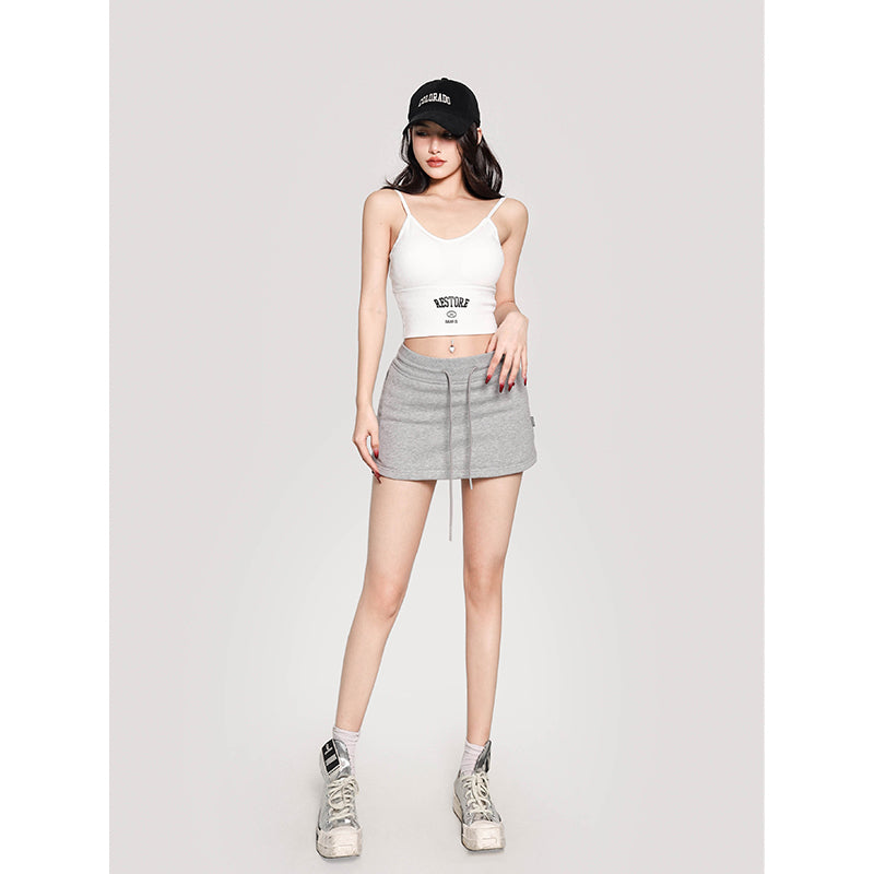 Antmvs RESTORE Solid Color Sporty Spaghetti Strap Slim Cropped Top