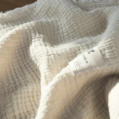 Ultra-Soft 100% Cotton Crinkle Yarn Throw Blanket in Cream with Tassels - Perfect for All Seasons, Cozy Nap & Bedding Accessory