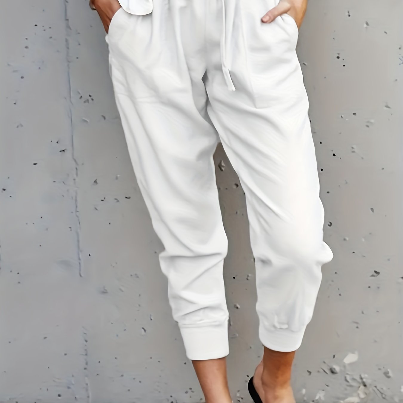 Antmvs Minimalist Drawstring Waist Pants, Solid Casual Pants For Spring & Summer, Women's Clothing