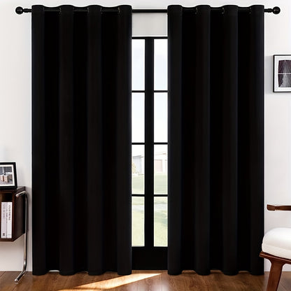 1pc Luxurious Thick Black Curtain - Ultimate Room Darkening, Insulation, Sunshade, Grommet Top - Perfect for Bay Windows, Balconies, Living Room, Bedroom, Office - Stylish Home Decor Essentials