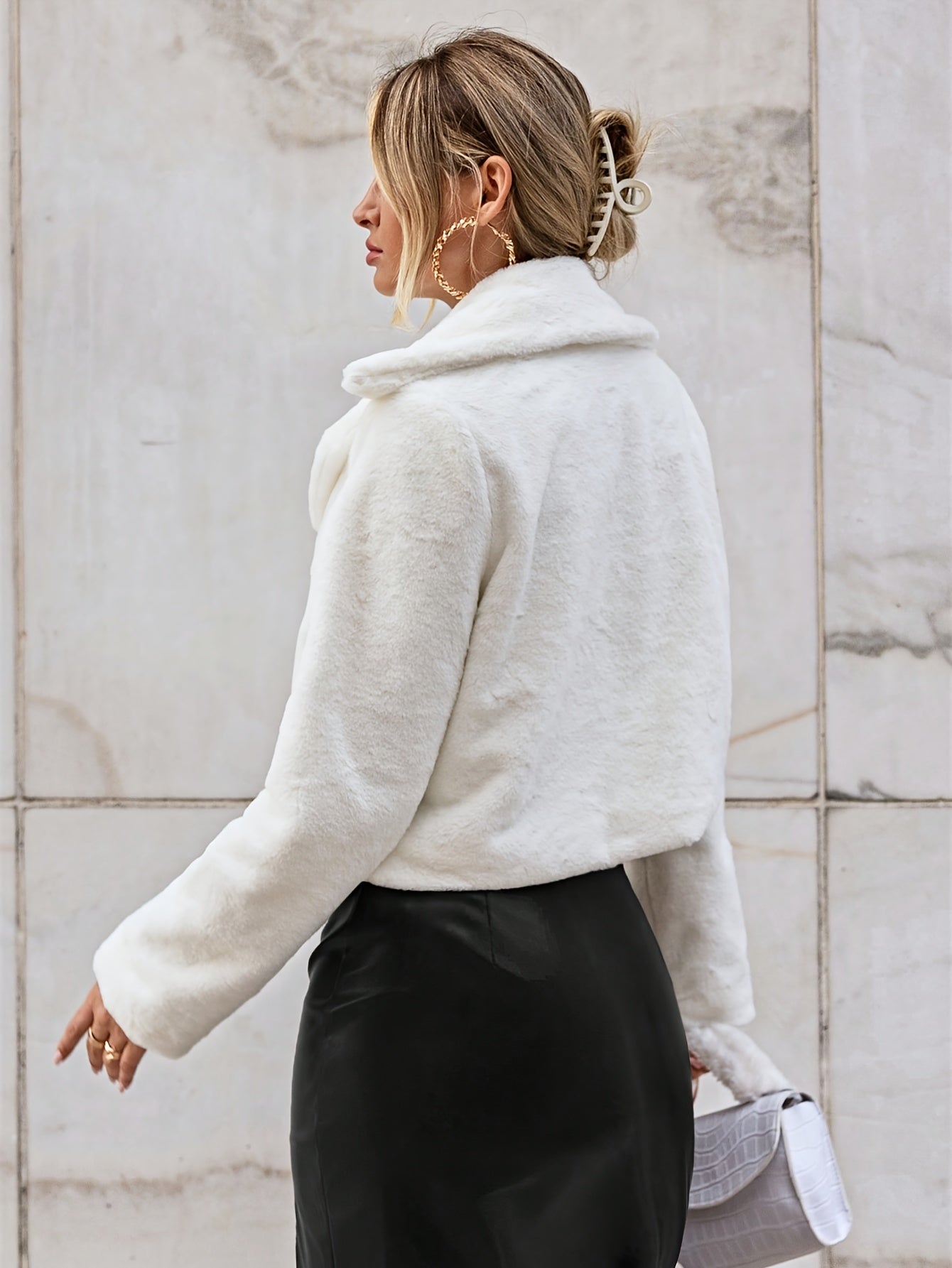 Antmvs Solid Faux Fur Lapel Teddy Coat, Versatile Long Sleeve Thermal Winter Outwear, Women's Clothing