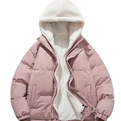 Antmvs Unisex Warm Fleece Hooded Winter Jacket, Casual Cotton Padded Coat For Men And Women Couples Fall Winter