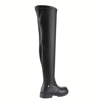 Stylish Women's Thigh High Boots - Round Toe, Suede, Side Zipper, Flat Heel, Comfortable, Versatile, and Chic - Perfect for Winter, Fall, and Daily Wear