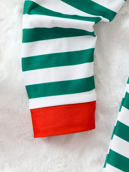 2pcs Long Sleeve Boy's Christmas Elf Pattern Outfit, Stripe Pants Set for Fall Winter Daily & Outdoor Wear, Kid's Novelty Clothes as Gift