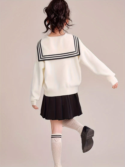 Preppy Style Girls Pure Cotton Cardigan Button-up Striped Knit Sweater Tops