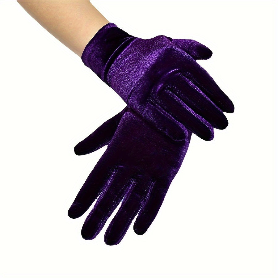 Women's Solid Color Velvet Gloves, Soft And Stretchy Warm Gloves, Elegant Design, Coldproof Split Finger Gloves For Outdoor Activities