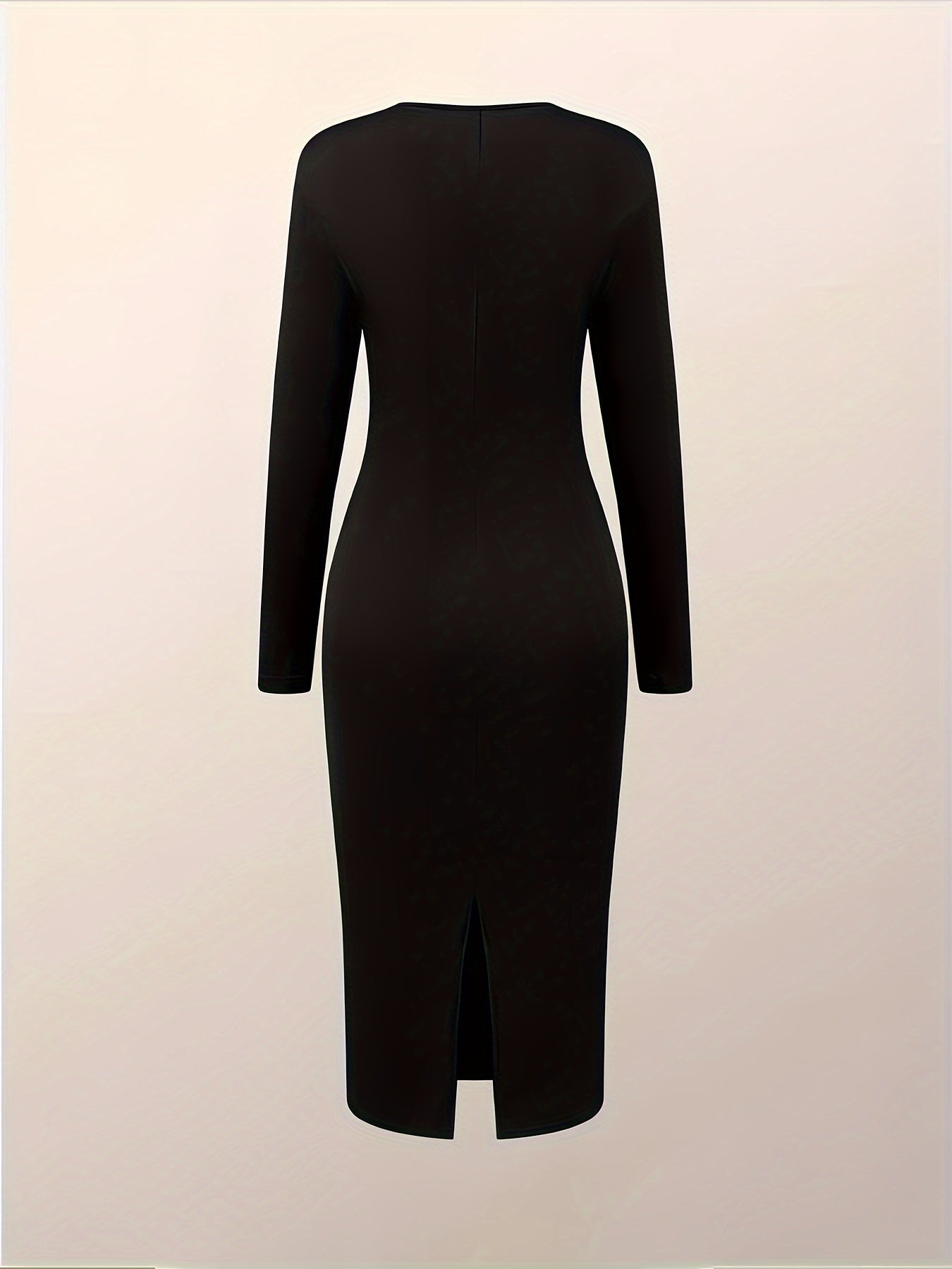 Antmvs Split Solid Bodycon Dress, Casual Crew Neck Long Sleeve Midi Dress, Women's Clothing