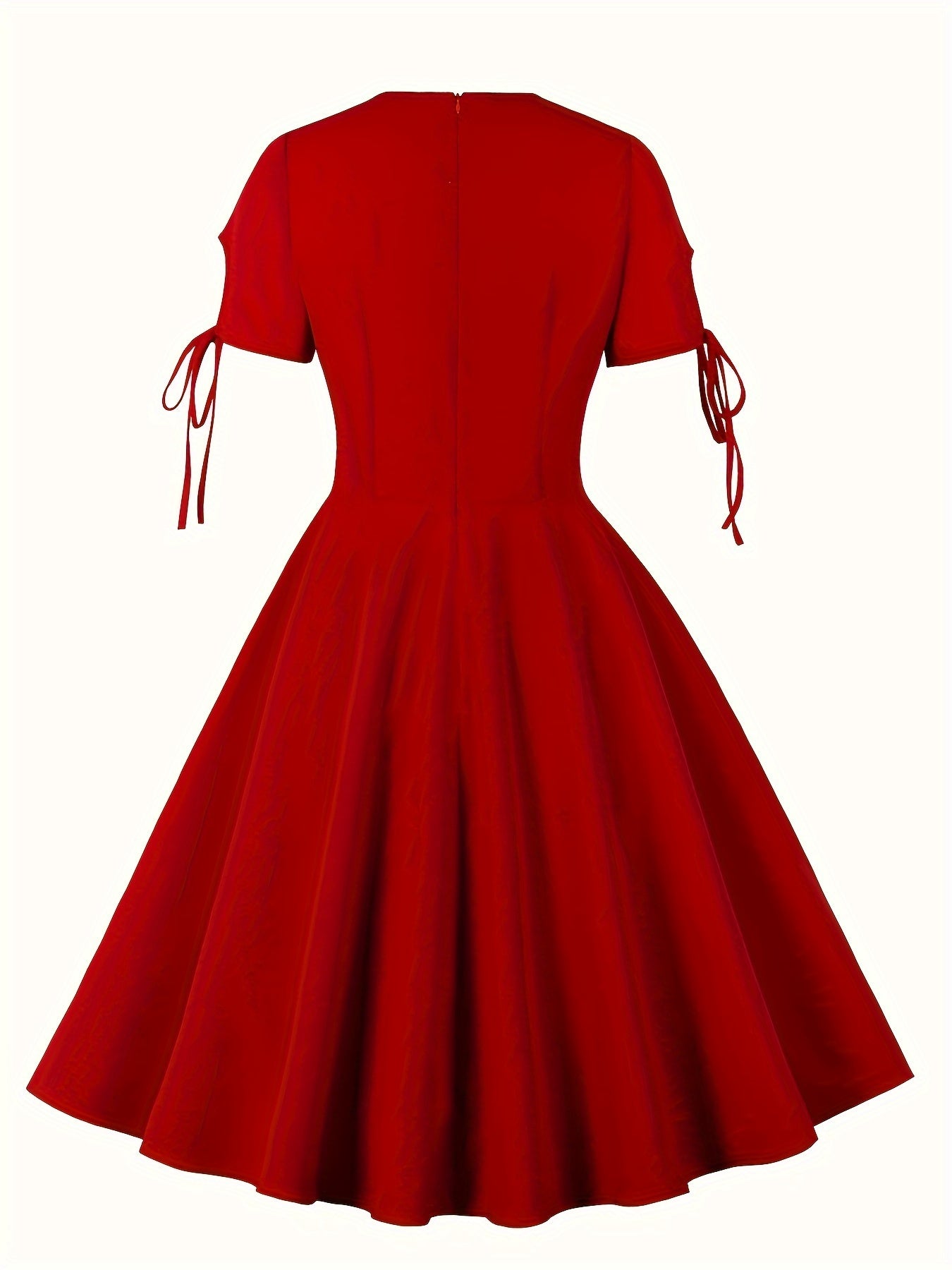 Antmvs Plus Size Casual Dress, Women's Plus Solid Knot Short Sleeve Round Neck Slight Stretch Keyhole Dress