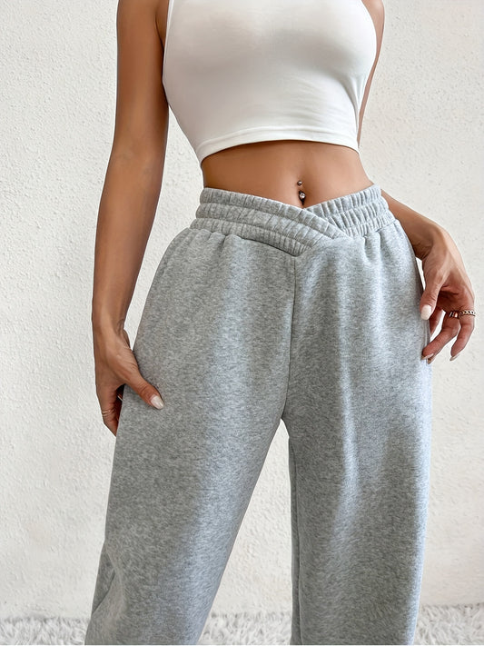 Antmvs Solid Loose Basic Jogger Sweatpants, Versatile Comfy Pants For Fall & Winter, Women's Clothing