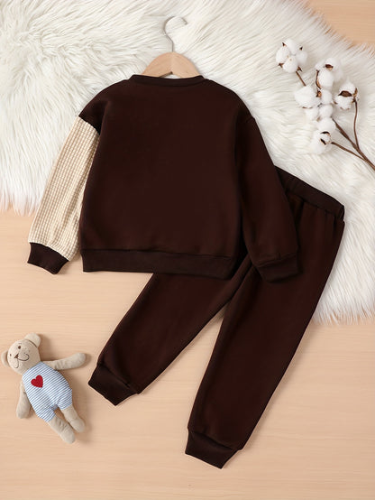 2pcs Boy's Bear Embroidered Pullover Outfit, Sweatshirt & Sweatpants With Pockets Set, Casual Long Sleeve Top, Kid's Clothes For Spring Fall Winter, As Gift