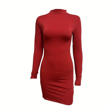 Antmvs Mock Neck Bodycon Dress, Sexy Long Sleeve Dress For Spring & Fall, Women's Clothing