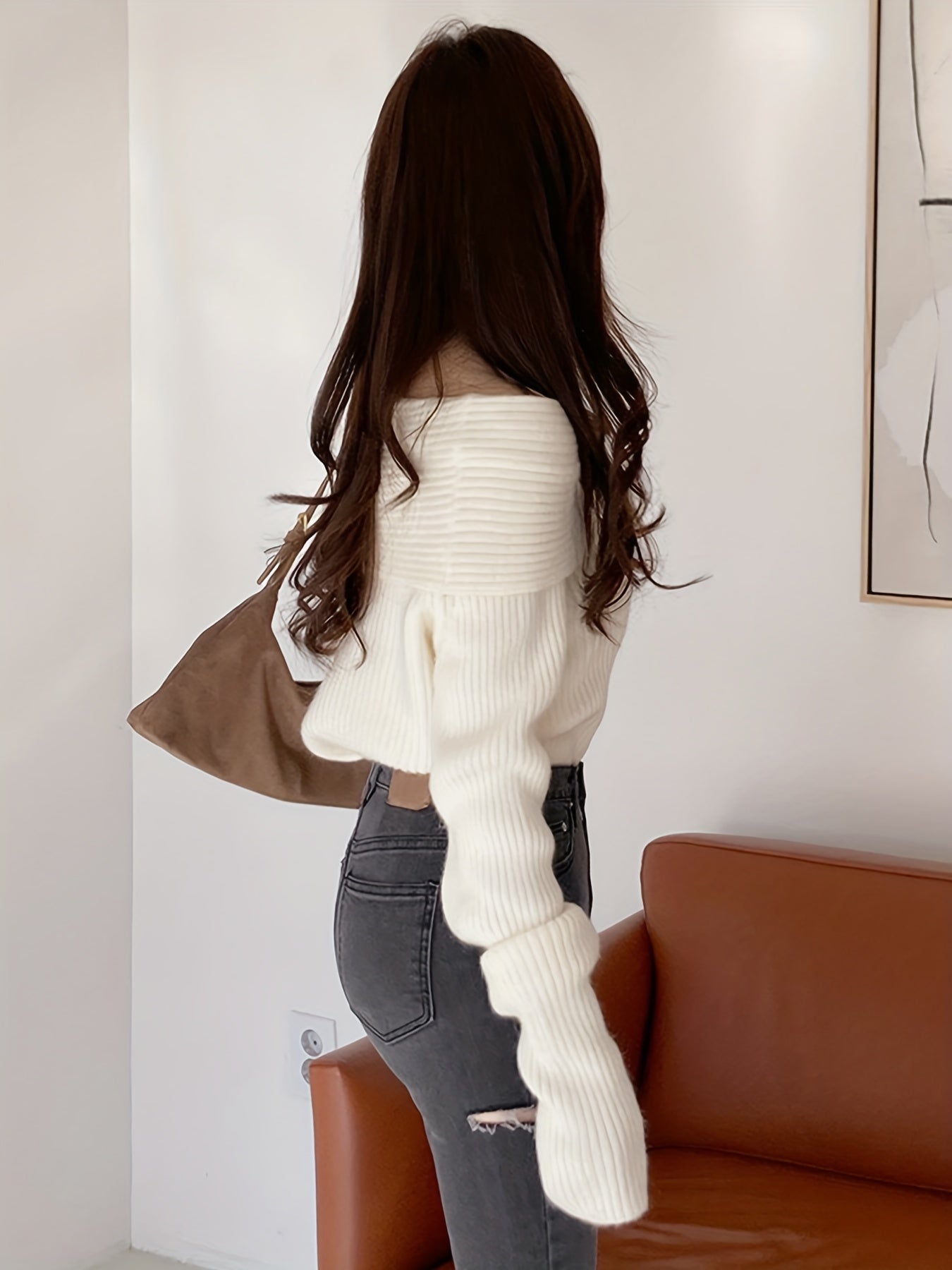 Antmvs Solid Off Shoulder Pullover Sweater, Casual Long Sleeve Fashion Sweater, Women's Clothing