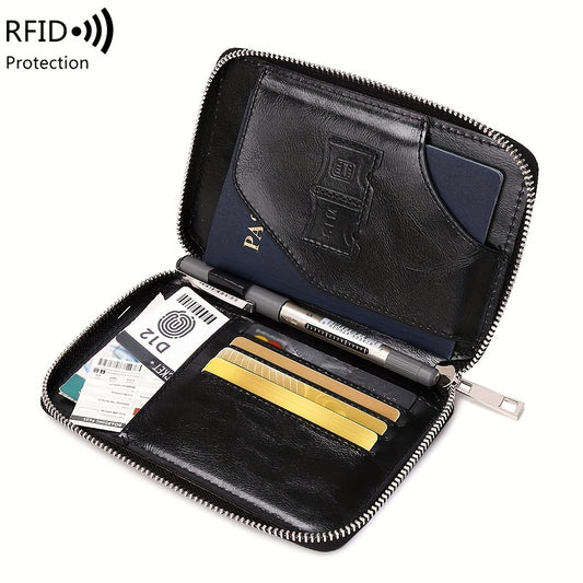 RFID Portable Women's Travel Wallet, Vintage Style Solid Color Airplane Passport Card Bag, Multifunctional Purse