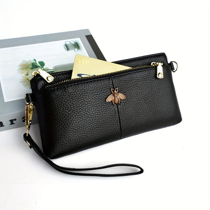 Luxury Bee Decor Clutch Bag, Fashion Multi Zipper Coin Purse, Women's Leather Wrist Phone Bag